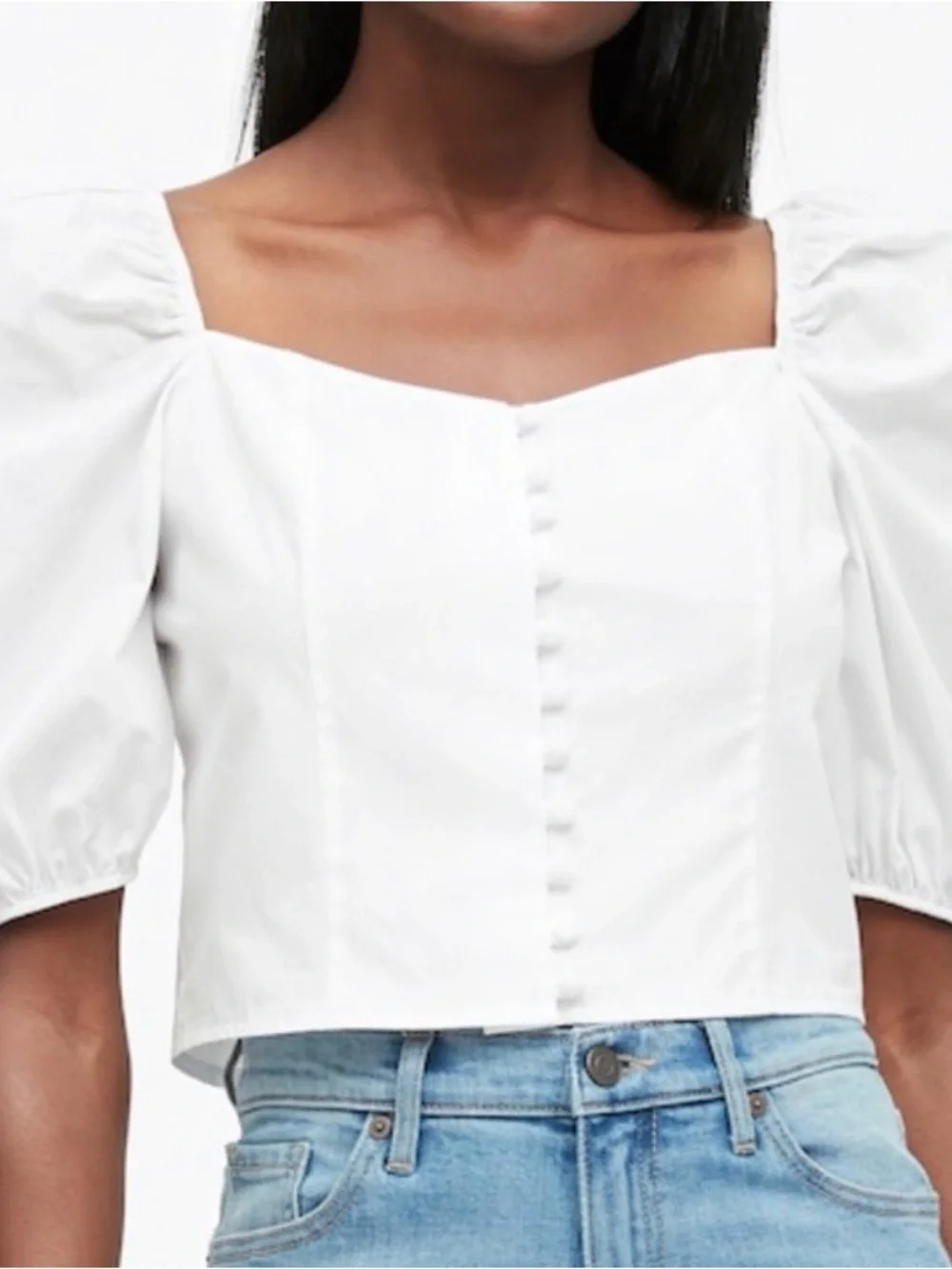 BANANA REPUBLIC OF Square-Neck Puff Sleeve Crop Blouse NWT
